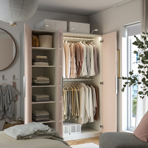 PAX / FARDAL wardrobe combination, white/high-gloss light orange, 150x60x201 cm
