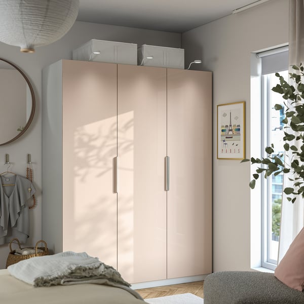 PAX / FARDAL - Wardrobe combination, white/high gloss salmon, 150x60x201 cm - Width: 150.0 cmDepth: 60.0 cmHeight: 201.0 cm