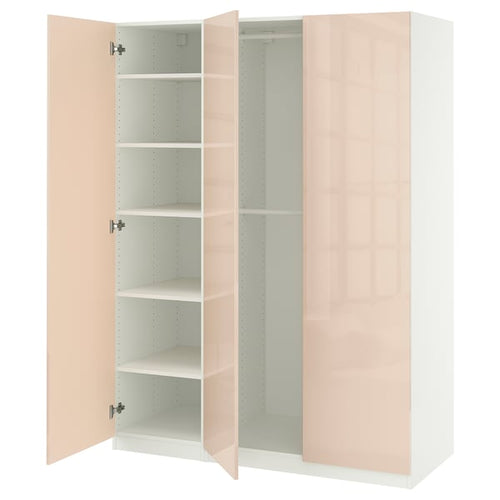 PAX / FARDAL - Wardrobe combination, white/high gloss salmon, 150x60x201 cm - Width: 150.0 cmDepth: 60.0 cmHeight: 201.0 cm