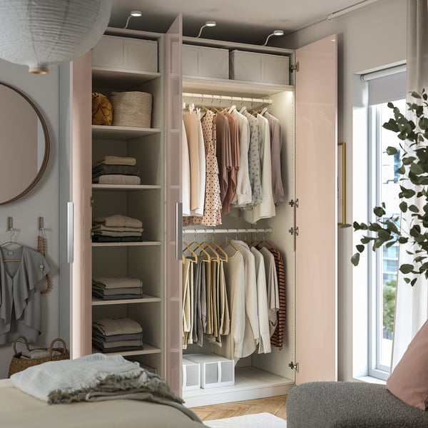 PAX / FARDAL Wardrobe combination, white/glossy salmon, 150x60x236 cm