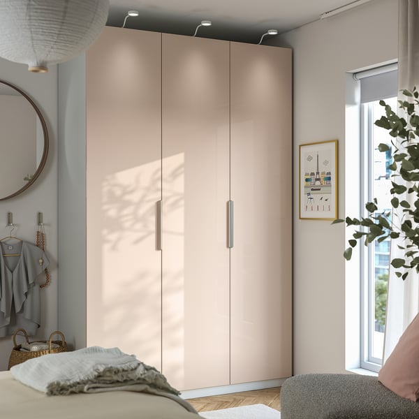 PAX / FARDAL Wardrobe combination, white/glossy salmon, 150x60x236 cm