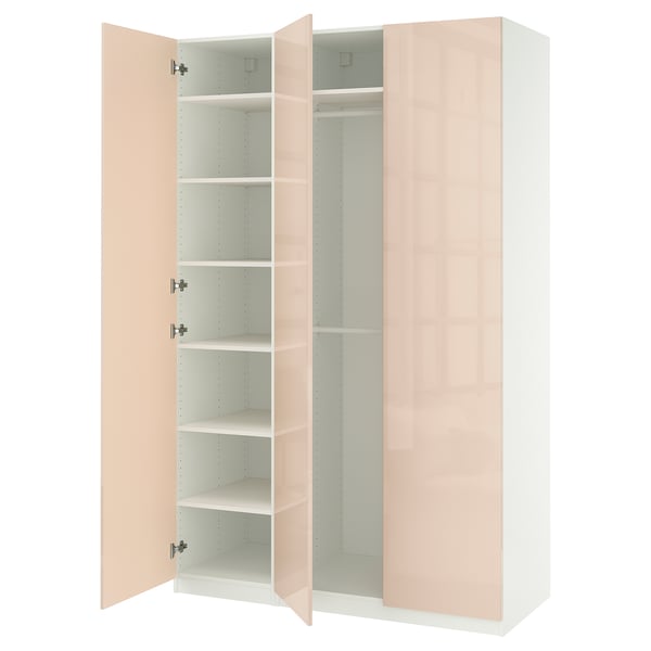 PAX / FARDAL Wardrobe combination, white/glossy salmon, 150x60x236 cm