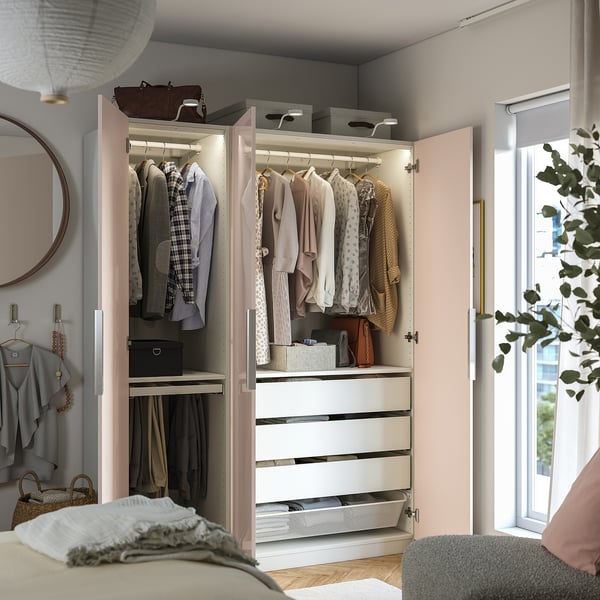 PAX / FARDAL wardrobe combination, white/high-gloss light orange, 150x60x201 cm