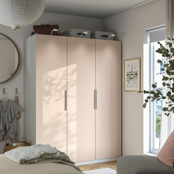 PAX / FARDAL - Wardrobe combination, white/high gloss salmon, 150x60x201 cm - Width: 150.0 cmDepth: 60.0 cmHeight: 201.2 cm