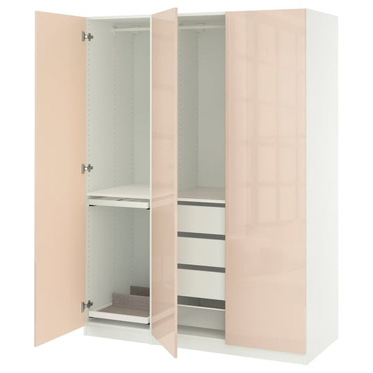 PAX / FARDAL - Wardrobe combination, white/high gloss salmon, 150x60x201 cm - Width: 150.0 cmDepth: 60.0 cmHeight: 201.2 cm