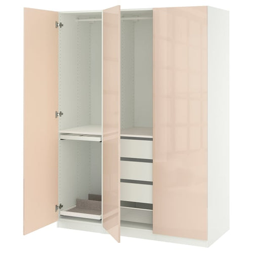 PAX / FARDAL - Wardrobe combination, white/high gloss salmon, 150x60x201 cm - Width: 150.0 cmDepth: 60.0 cmHeight: 201.2 cm