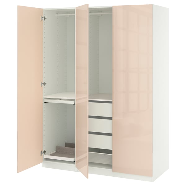 PAX / FARDAL - Wardrobe combination, white/high gloss salmon, 150x60x201 cm - Width: 150.0 cmDepth: 60.0 cmHeight: 201.2 cm