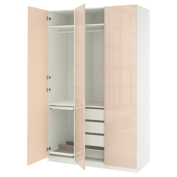 PAX / FARDAL Wardrobe combination, white/glossy salmon, 150x60x236 cm