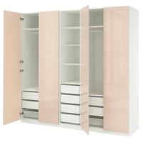 PAX / FARDAL wardrobe combination, white/high-gloss light orange, 250x60x236 cm
