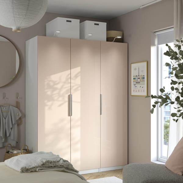 PAX / FARDAL - Wardrobe combination, white/high gloss salmon, 150x60x201 cm - Width: 150.0 cmDepth: 60.0 cmHeight: 201.2 cm