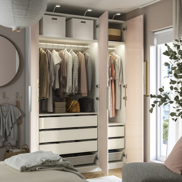 PAX / FARDAL wardrobe combination, white/high-gloss light orange, 150x60x236 cm