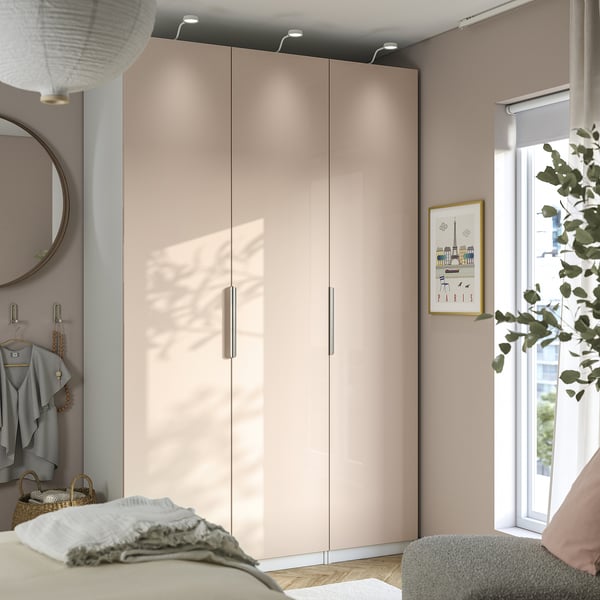 PAX / FARDAL Wardrobe combination, white/glossy salmon, 150x60x236 cm