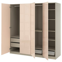 PAX / FARDAL wardrobe combination, grey-beige/high-gloss light orange, 200x60x201 cm