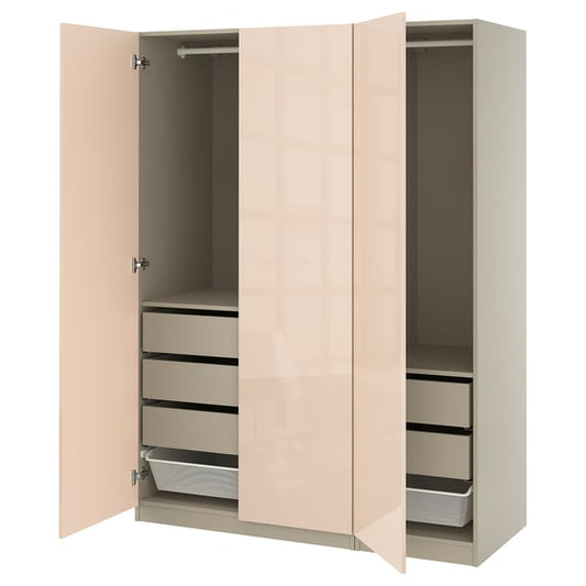 PAX / FARDAL - PAX / FARDAL Wardrobe combination, grey-beige/high-gloss light orange, 150x60x201 cm