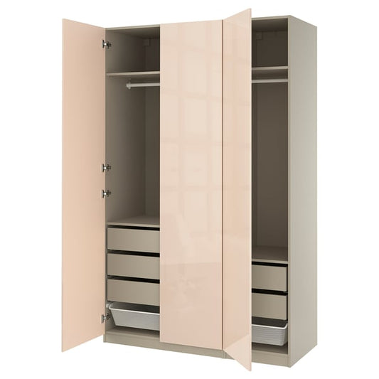 PAX / FARDAL - PAX / FARDAL Wardrobe combination, grey-beige/high-gloss light orange, 150x60x236 cm