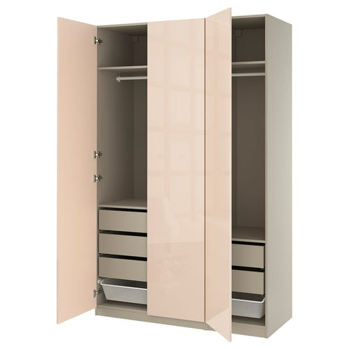 PAX / FARDAL - PAX / FARDAL Wardrobe combination, grey-beige/high-gloss light orange, 150x60x236 cm