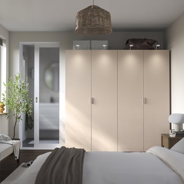 PAX / FARDAL - PAX / FARDAL Wardrobe combination, grey-beige/high-gloss light orange, 200x60x201 cm