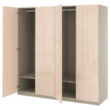 PAX / FARDAL wardrobe combination, grey-beige/high-gloss light orange, 200x60x201 cm