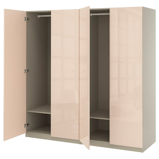 PAX / FARDAL - PAX / FARDAL Wardrobe combination, grey-beige/high-gloss light orange, 200x60x201 cm