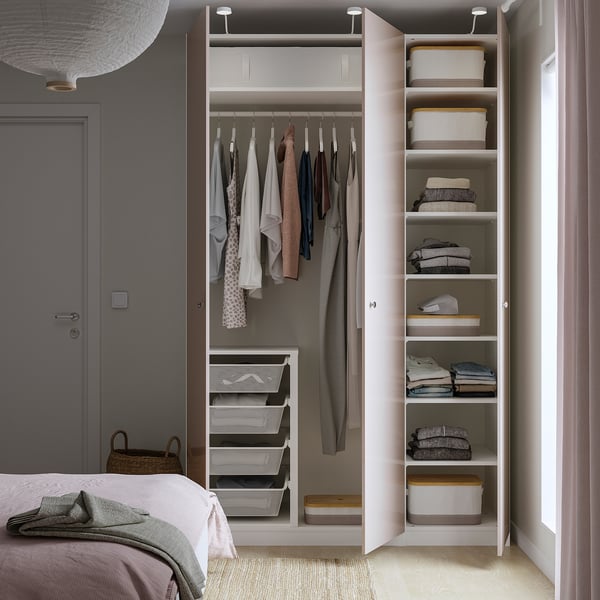 PAX / FARDAL wardrobe, white/high-gloss dark beige, 150x60x236 cm