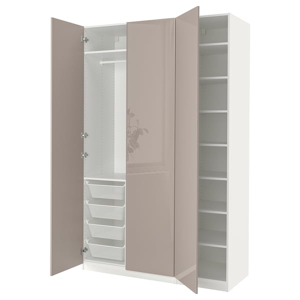PAX / FARDAL wardrobe, white/high-gloss dark beige, 150x60x236 cm