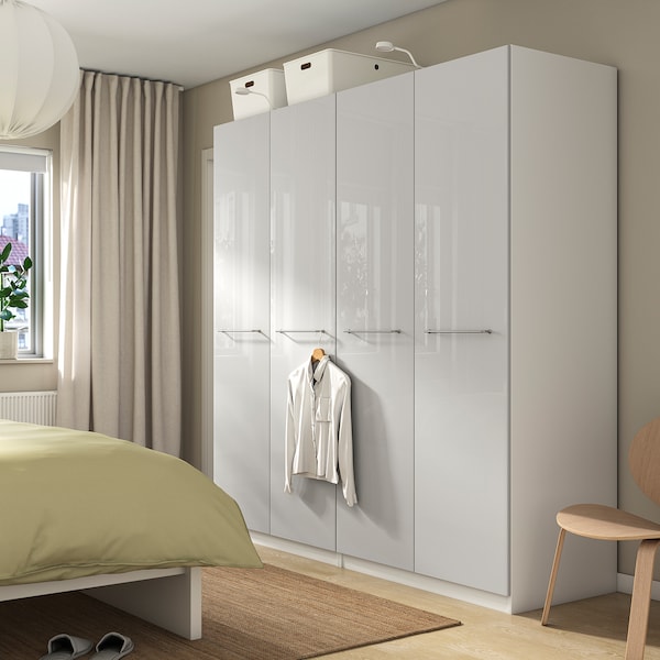 PAX / FARDAL - Wardrobe, white/glossy light grey,200x60x201 cm