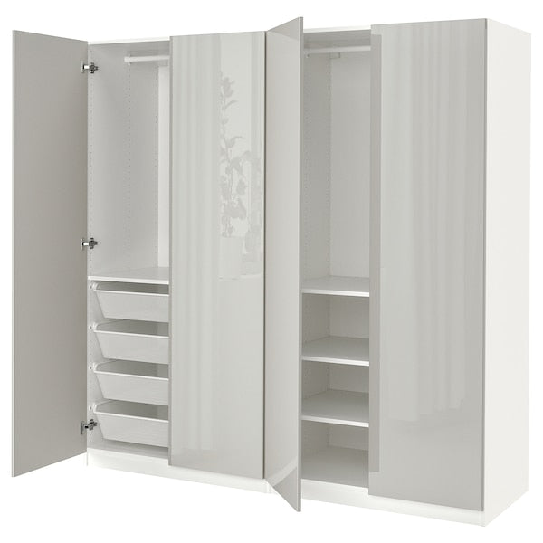 PAX / FARDAL - Wardrobe, white/glossy light grey,200x60x201 cm