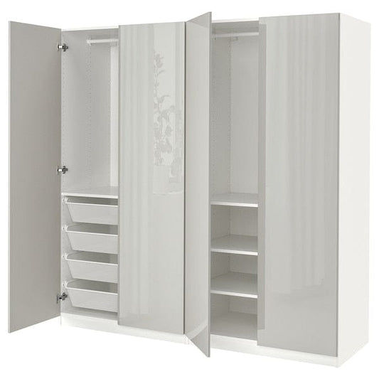 Ikea PAX / FARDAL - Wardrobe, white/glossy light grey,200x60x201 cm