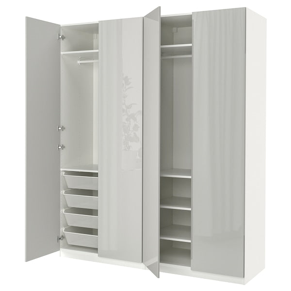 PAX / FARDAL - Wardrobe, white/glossy light grey,200x60x236 cm