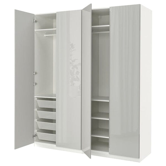 Ikea PAX / FARDAL - Wardrobe, white/glossy light grey,200x60x236 cm