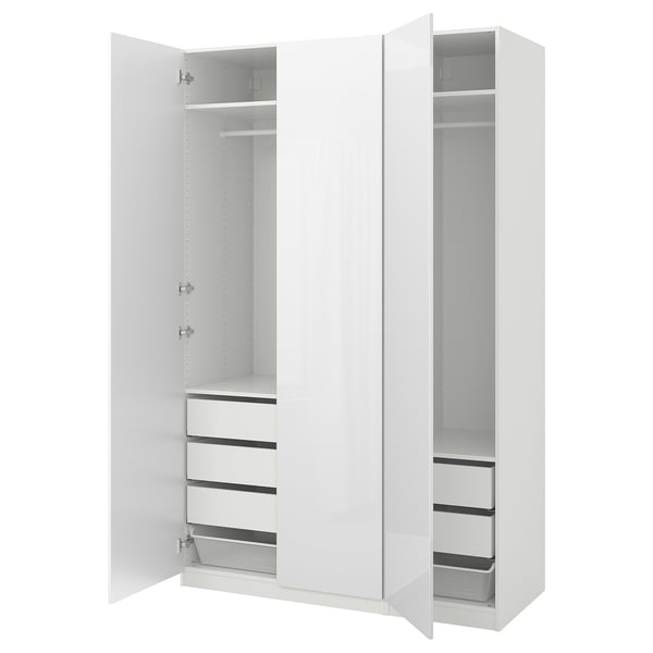 PAX / FARDAL wardrobe, white/high-gloss/white, 150x60x236 cm