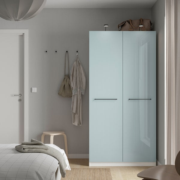 PAX / FARDAL - Wardrobe, white/glossy/light grey blue,100x60x201 cm