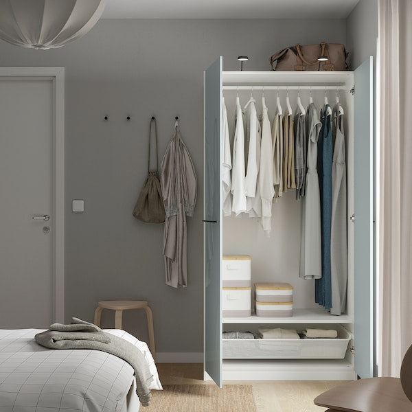 PAX / FARDAL - Wardrobe, white/glossy/light grey blue,100x60x201 cm