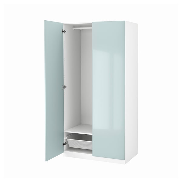 PAX / FARDAL - Wardrobe, white/glossy/light grey blue,100x60x201 cm