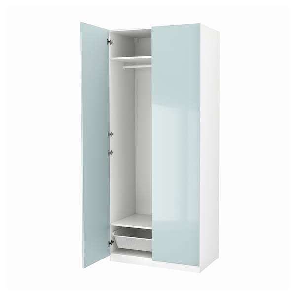 PAX / FARDAL - Wardrobe, white/glossy/light grey blue,100x60x236 cm