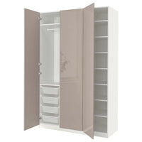 PAX / FARDAL wardrobe, white/high-gloss dark beige, 150x60x236 cm