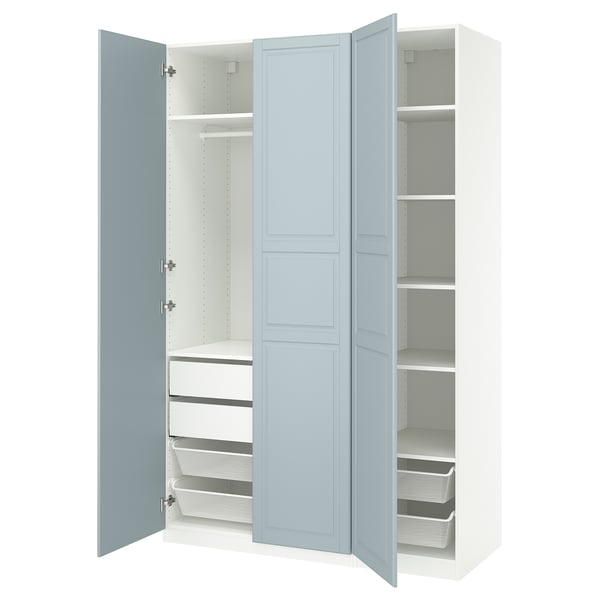 PAX / FJÄREHALS wardrobe combination, white/light grey-blue, 150x60x236 cm