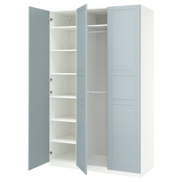 PAX / FJÄREHALS wardrobe combination, white/light grey-blue, 150x60x236 cm