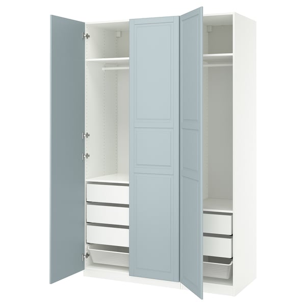 PAX / FJÄREHALS wardrobe combination, white/light grey-blue, 150x60x236 cm
