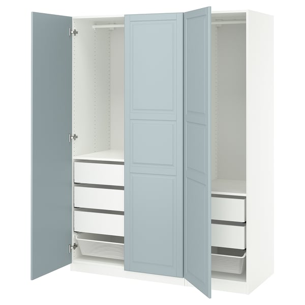 PAX / FJÄREHALS - Wardrobe combination, white/grey-blue,150x60x201 cm