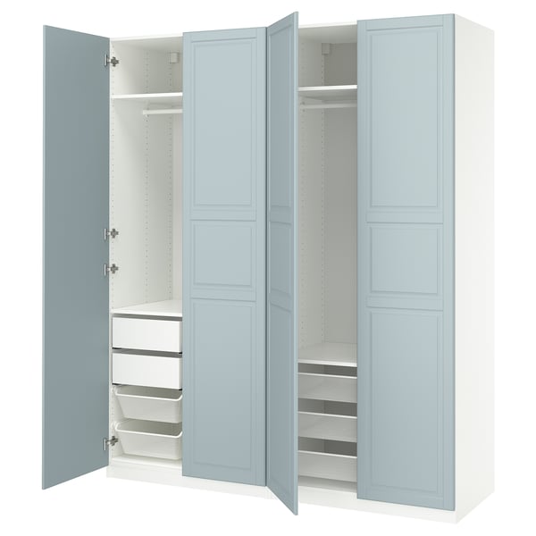 PAX / FJÄREHALS wardrobe combination, white/light grey-blue, 200x66x236 cm