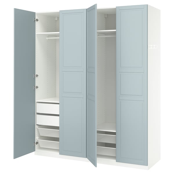 PAX / FJÄREHALS - Wardrobe combination, white/grey-blue,200x60x236 cm