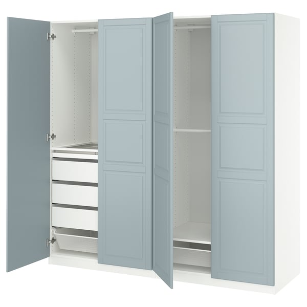 PAX / FJÄREHALS - Wardrobe combination, white/grey-blue,200x60x201 cm