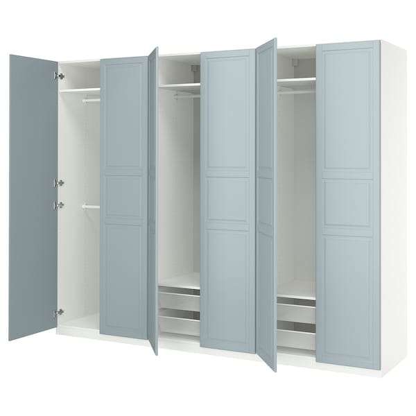 PAX / FJÄREHALS - Wardrobe combination, white/grey-blue,300x60x236 cm
