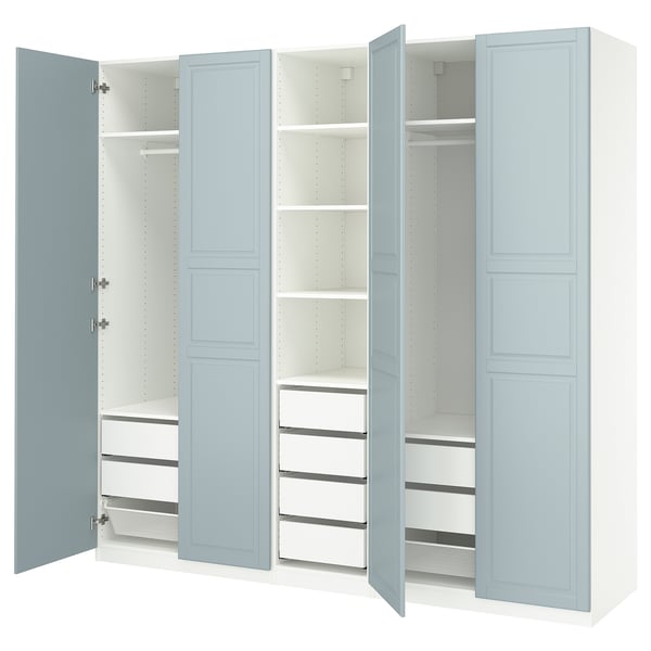 PAX / FJÄREHALS wardrobe combination, white/light grey-blue, 250x60x236 cm