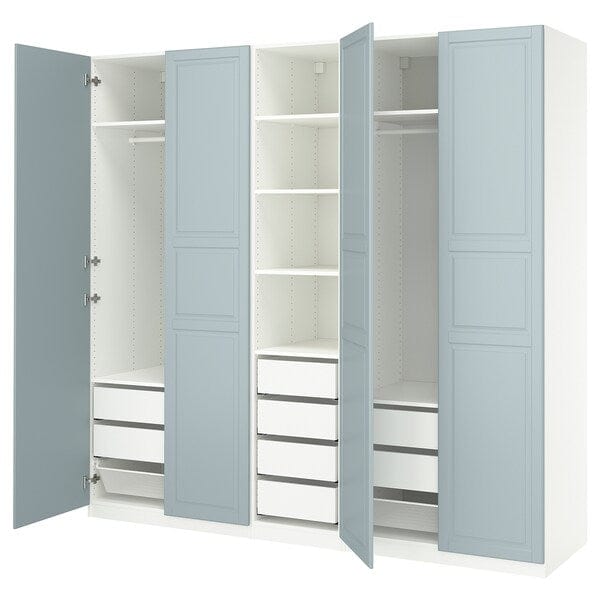 PAX / FJÄREHALS - Wardrobe combination, white/grey-blue,250x60x236 cm