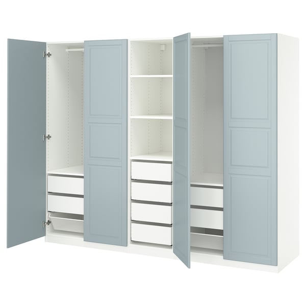 PAX / FJÄREHALS - Wardrobe combination, white/grey-blue,250x60x201 cm