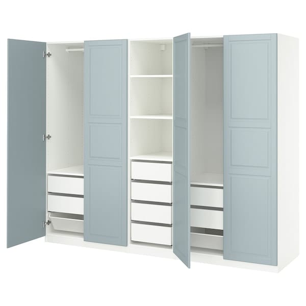 PAX / FJÄREHALS - Wardrobe combination, white/grey-blue,250x60x201 cm