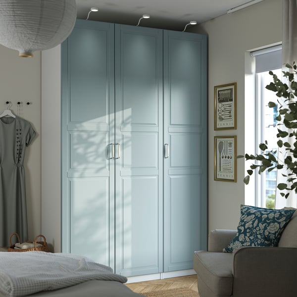 PAX / FJÄREHALS wardrobe combination, white/light grey-blue, 150x60x236 cm