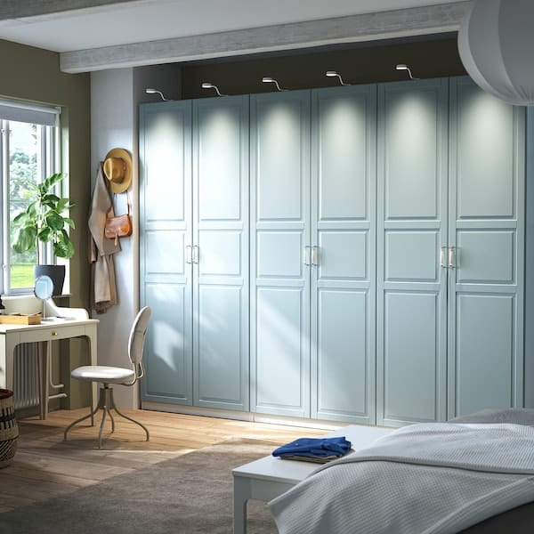 Ikea PAX / FJÄREHALS - Wardrobe combination, white/grey-blue,300x60x236 cm